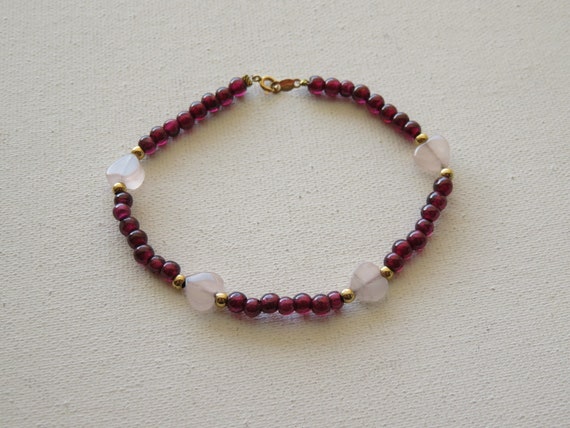 Darling 14k Gold Garnet and Rose Quartz Hearts Be… - image 3