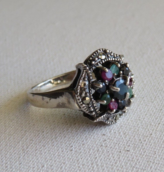 Mid-Century Sterling Silver Multi Raw Cut Stones … - image 3