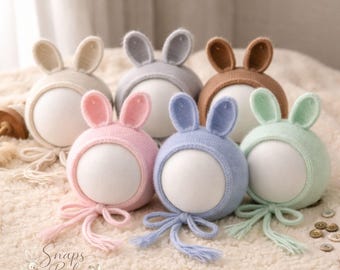 Gorro de conejito para recién nacido, accesorio de fotografía, gorro de punto con orejas de conejo, lana de poliéster, traje de Pascua para bebé
