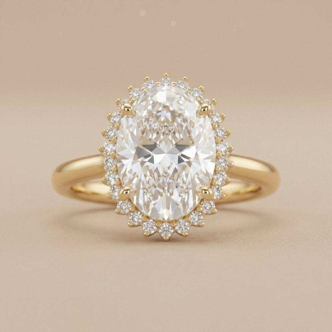 3 CT Oval Cut Moissanite Engagement Ring, 14K Solid Gold Bridal Ring ...