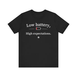 Low Battery High Expectations Shirt, Funny Introvert Tee, Sarcastic Humor Unisex TShirt imagem 7