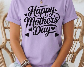 Happy Mother's Day Script Tee | Heart Typography Cotton Shirt