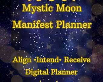 Planejador de Manifestação da Lua Mística, Diário da Lei da Atração, Gratidão (Download em PDF)