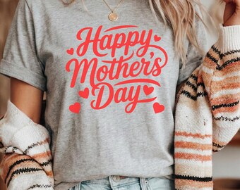 Happy Mother's Day Mama Tee, Red Text Unisex Shirt