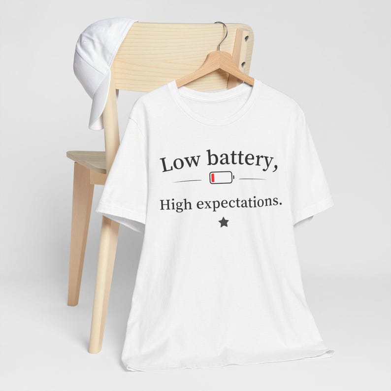 Low Battery High Expectations Shirt, Funny Introvert Tee, Sarcastic Humor Unisex TShirt imagem 3