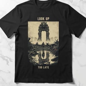 Camiseta Arc Raiders Look Up, camiseta de ciencia ficción para videojuegos, camiseta postapocalíptica, camiseta de invasión robótica, camiseta de juego de disparos, regalo para gamers, camiseta gráfica