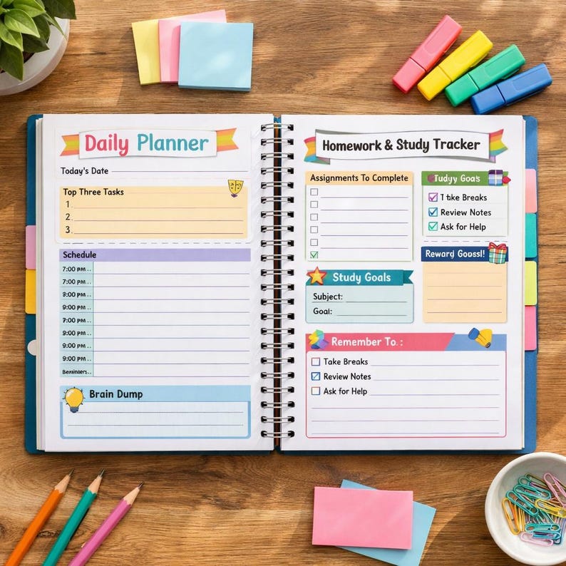 ADHD Student Planner Printable, Daily Routine, Homework Organizer ...