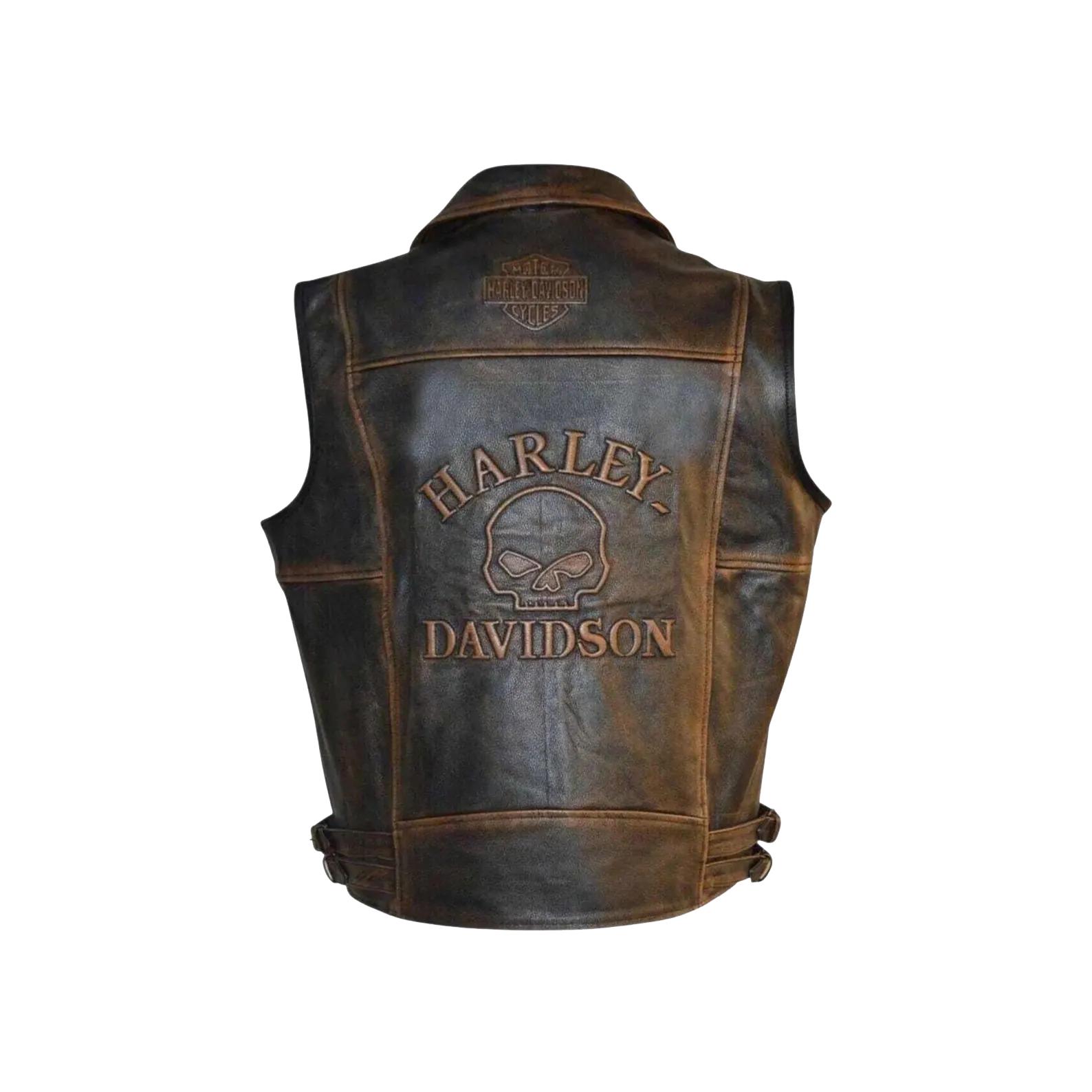 Vintage Distressed Leather Motorcycle Vest – Skull Rider Style Biker ...
