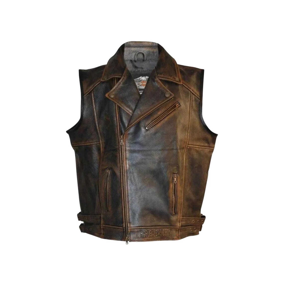 Vintage Distressed Leather Motorcycle Vest – Skull Rider Style Biker ...