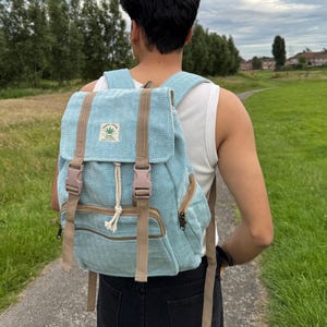 Large Hemp Backpack with Laptop Pocket – Boho Hiking Bag