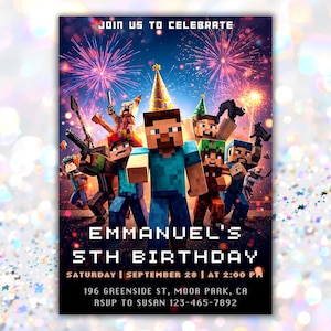 Minecraft Editable Birthday Canva Invitation Template | Minecraft Birthday Invite Template | Minecraft Birthday Invitation Instant Download