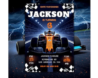 Formula One Birthday Invitation, Race Car Party, Racing Party Template,  F1 Theme Digital Download (Canva Template)