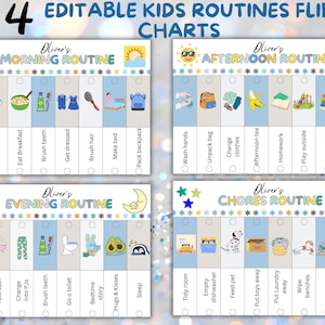 Editable Kids Flip Routine Chart Printable, Routine Chart for Kids, School Day Checklist, Chore Chart, Daily Responsibilities,Canva Template