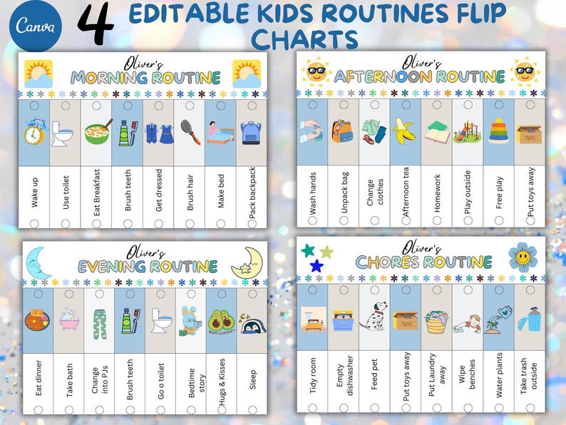 File Folder Routine Chart Kids Editable Kids Flip Routine Chart Printable, Routine Chart for Kids ...
