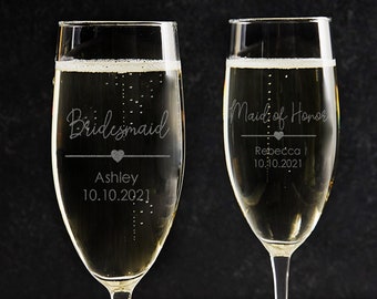 Engraved Personalized Bridesmaid Champagne Glass by Lifetime Creations: Bridesmaid Toasting Flute, Champagne Flute Toasting Glass SHIPS FAST