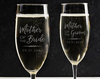 Engraved Personalized Mother of the Bride or Mother of the Groom Champagne Glass by Lifetime Creations: Stemmed Toasting Flute Wedding Gift