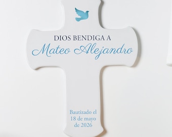 Cruz de Pared Personalizada para Bautizo de Niño por Lifetime Creations: Regalo de Bautismo para Niño, Cruz de Porcelana Azul 9