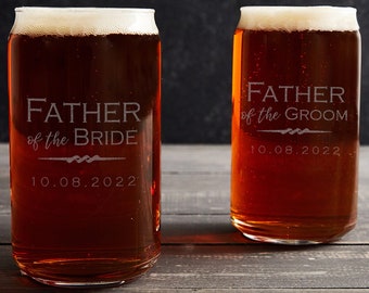 Engraved Personalized Father of the Bride or Father of the Groom Beer Can Glass by Lifetime Creations: Wedding Gift for Parents, SHIPS FAST