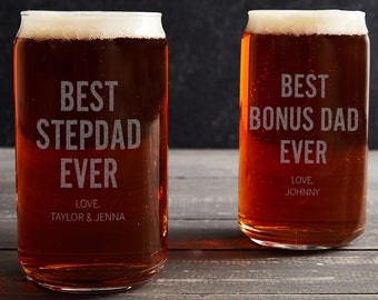 Engraved Personalized Best Stepdad Ever Beer Can Glass by Lifetime Creations: Personalized Gift for Stepfather, Bonus Dad, SHIPS FAST