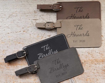 Pair (2) Personalized Wedding Luggage Tags by Lifetime Creations: Bride and Groom Personalized Wedding Gift, Vegan Leather SHIPS FAST