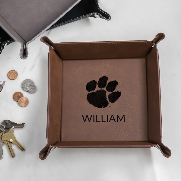 Personalized Clemson Tigers Valet Tray by Lifetime Creations: Officially Licensed, Tiger Paw Men's Catchall Organizer Gift for Football Fan