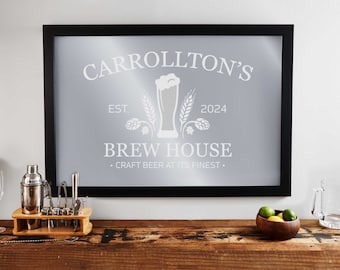 Engraved Personalized Bar Mirror (Craft Beer) by Lifetime Creations: Large Custom Bar Mirror, Brewery Mirror Home Basement Bar Various Sizes