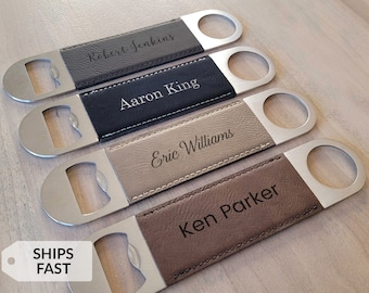 Personalized Bottle Opener by Lifetime Creations: Customized with Name Vegan Leather Bottle Opener, Groomsman Groomsmen Gifts, SHIPS FAST