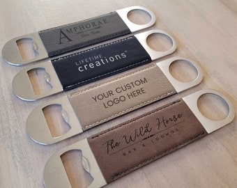 Bulk Custom Bottle Openers with Logo by Lifetime Creations: Vegan Leather, Wedding Favors, Company Giveaway, Promo Item, Swag, Artwork