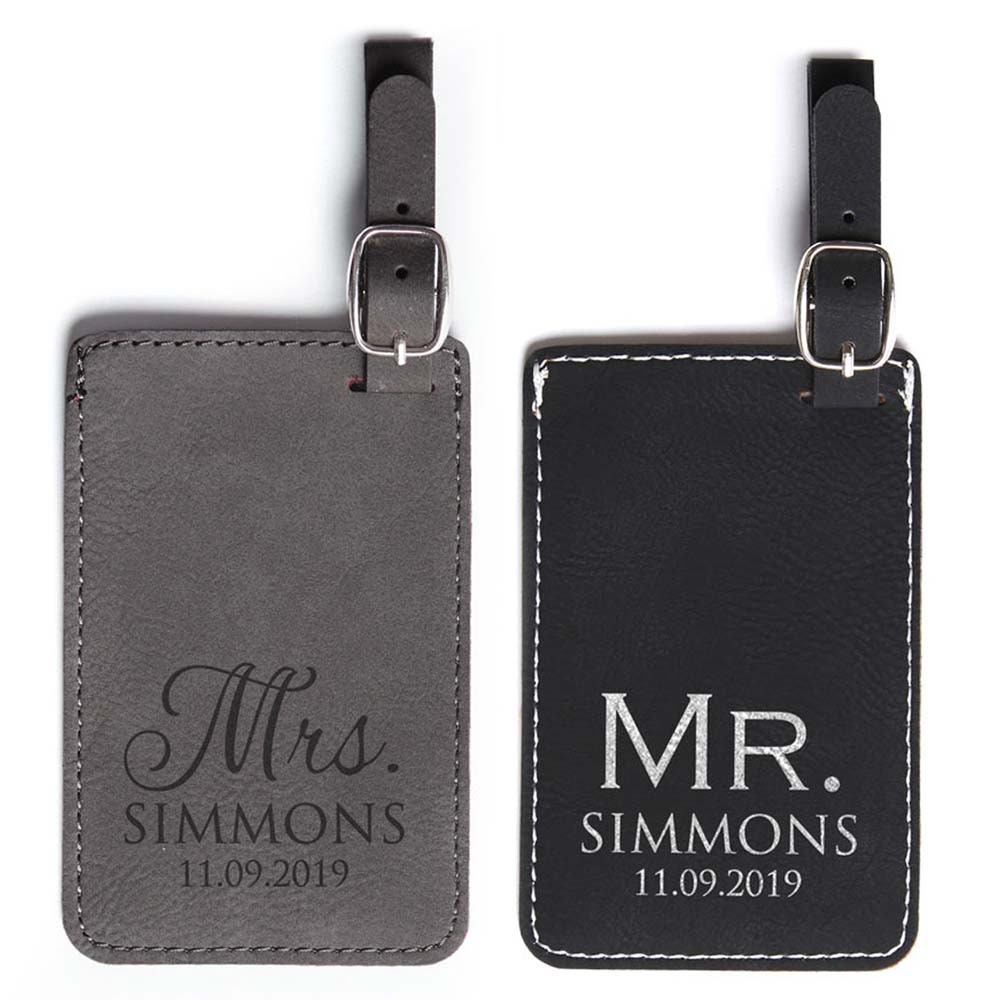 2pcs Personalised Wooden Luggage Tag Mr and Mrs Heart Double Sided 