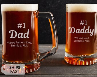 Engraved Personalized #1 Dad Beer Mug by Lifetime Creations: Large Dad Beer Stein, Personalized Gift for Dad, Father's Day Gift SHIPS FAST