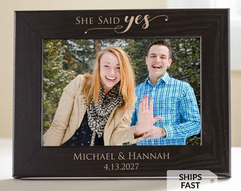 Engraved Personalized Engagement Picture Frame (Black) by Lifetime Creations: 5x7 8x10 Engagement Frame Gift, She Said Yes Frame