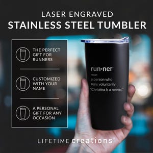 Vaso térmico de viaje de 20 oz con diseño divertido de corredor y definición de diccionario grabada. imagen 4