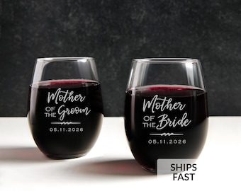 Personalized Mother of the Bride or Mother of the Groom Stemless Wine Glass by Lifetime Creations: Mother of the Bride Gift MADE IN USA