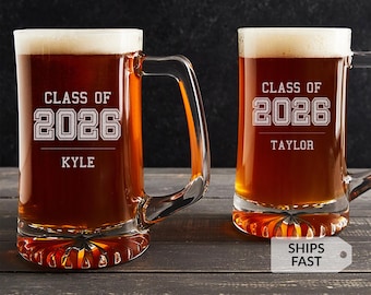 Personalized Class of 2026 Large Beer Mug 25 oz | Custom Engraved Beer Stein | Graduation Gift