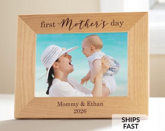 Personalized First Mother's Day Picture Frame by Lifetime Creations: Engraved Custom Wood Photo Frame for New Mom Gift, ENGRAVED IN USA