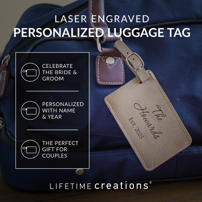 Personalized Mr and Mrs Luggage Tags by Lifetime Creations: Wedding Luggage Tags, Honeymoon Gifts, Wedding Anniversary Gifts ENGRAVED IN USA image 4