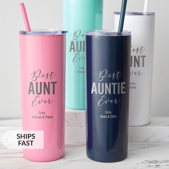 Engraved Personalized Best Aunt Ever Tumbler with Straw by Lifetime Creations: Custom Gift for New Aunt Pregnancy Announcement, Aunt Gifts