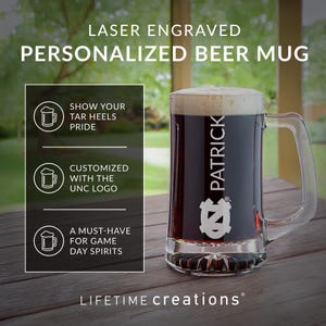 Personalized North Carolina Tar Heels Beer Mug by Lifetime Creations: Officially Licensed UNC Fan Gift for Men, UNC Gifts, Basketball Fan image 2