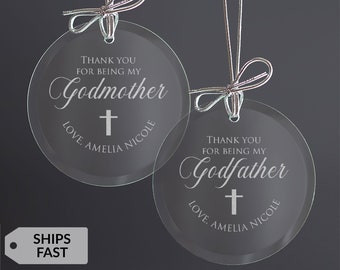Personalized Godmother or Godfather Ornament by Lifetime Creations: Engraved Glass Ornament, Gift for Godmother, Godfather Gift, SHIPS FAST