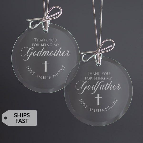 Personalized Godmother or Godfather Ornament by Lifetime Creations: Engraved Glass Ornament, Gift for Godmother, Godfather Gift, SHIPS FAST