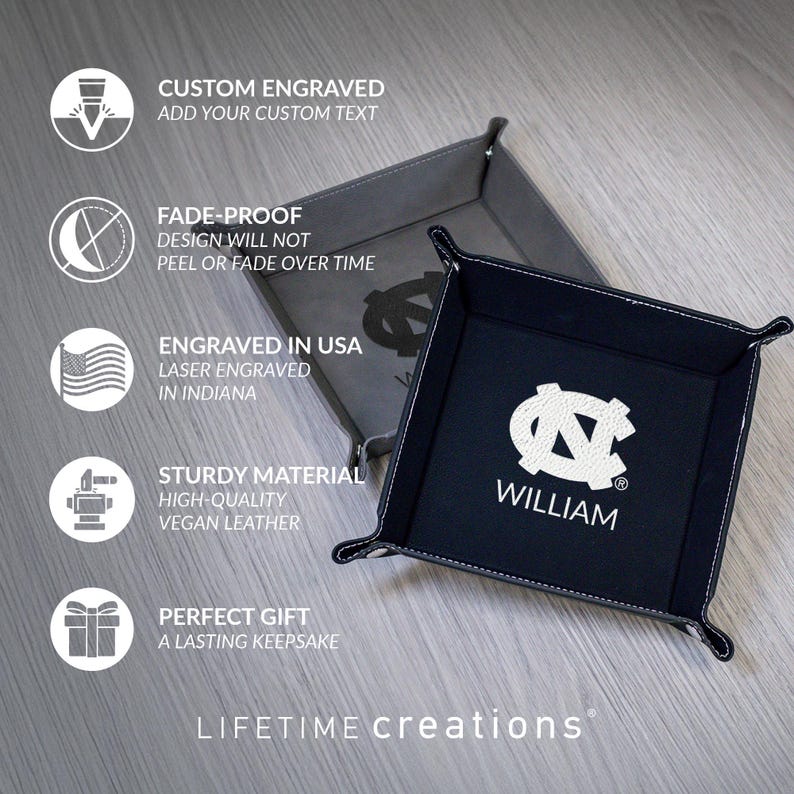 Bandeja de valet personalizada de los North Carolina Tar Heels de Lifetime Creations: regalos con licencia de la UNC para hombres, UNC Chapel Hill, regalos de graduación de la UNC imagen 3