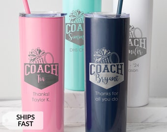 Engraved Personalized Cheerleading Coach Tumbler with Straw by Lifetime Creations: Water Tumbler, Cheerleading Coach Thank You Gifts