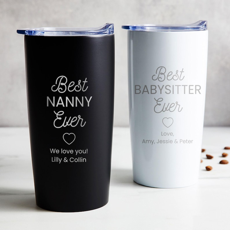 Engraved Personalized Best Nanny Ever Tumbler by Lifetime Creations: Gift for Babysitter, Daycare, Caretaker Thank You Coffee Travel Mug image 2