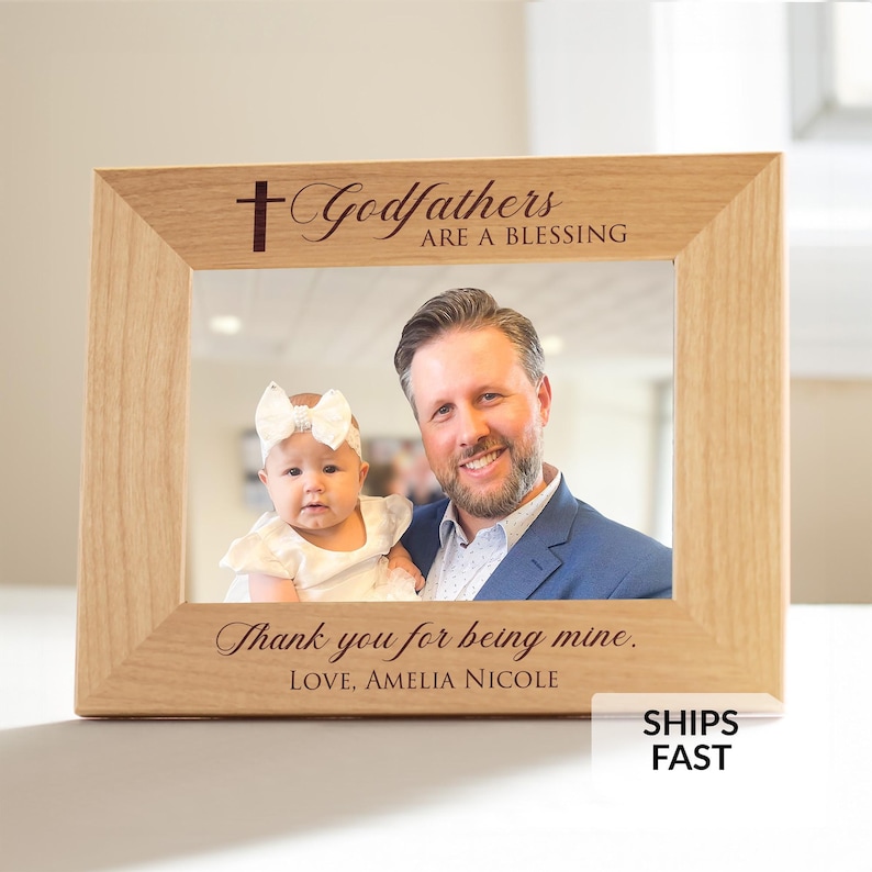 Personalized Godfather Picture Frame by Lifetime Creations: Custom Godfather Gift for Baptism, Godfather Proposal, Engraved Godfather Frame image 1