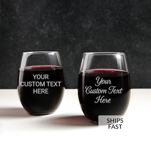 Custom Stemless Wine Glass with Text by Lifetime Creations: Bridesmaid Proposal Gift, Engraved Wine Glass, MADE IN USA