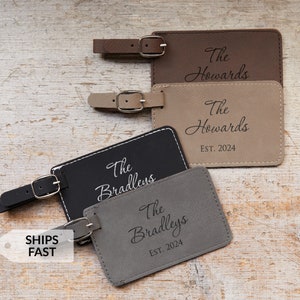 Pair of 2 Personalized Wedding Luggage Tags by Lifetime Creations: Bride and Groom Personalized Wedding Gift, Vegan Leather SHIPS FAST