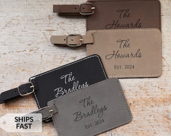 Pair of 2 Personalized Wedding Luggage Tags by Lifetime Creations: Bride and Groom Personalized Wedding Gift, Vegan Leather SHIPS FAST