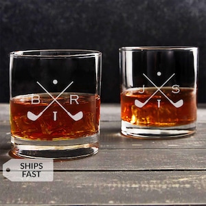 Personalized Golf Whiskey Glass by Lifetime Creations: Engraved Golf Rocks Glass with Initials, Gifts for Golfers, MADE IN USA