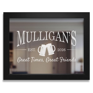 Personalized Name Bar Mirror: Engraved Beer Mug Home Bar Decor, Man Cave Gift