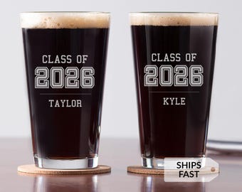 Personalized Class of 2026 Pint Glass | Custom Engraved Beer Glass | Graduation Gift | 16 oz